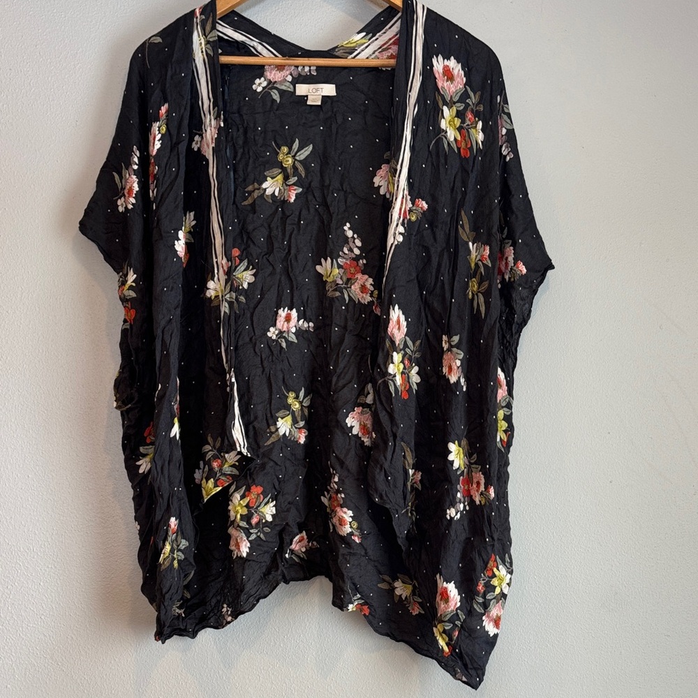 LOFT Black Floral Kimono Blouse